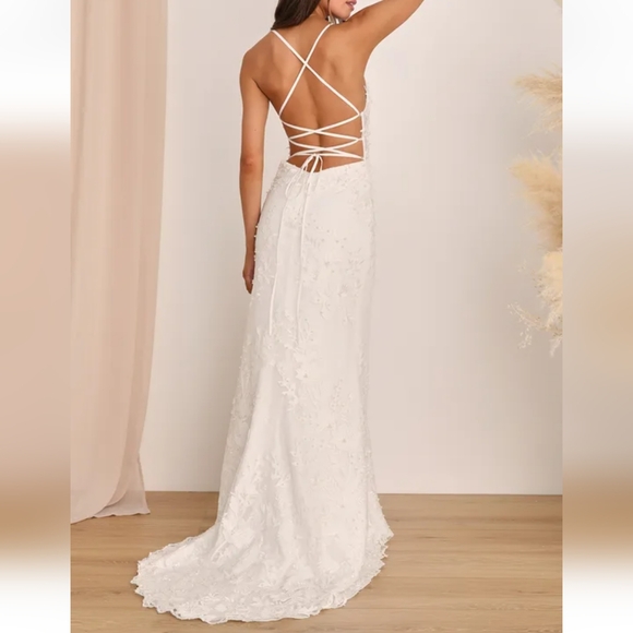 LULU'S PEARL LACE-UP BACKLESS MAXI DRESS - Picture 6 of 12